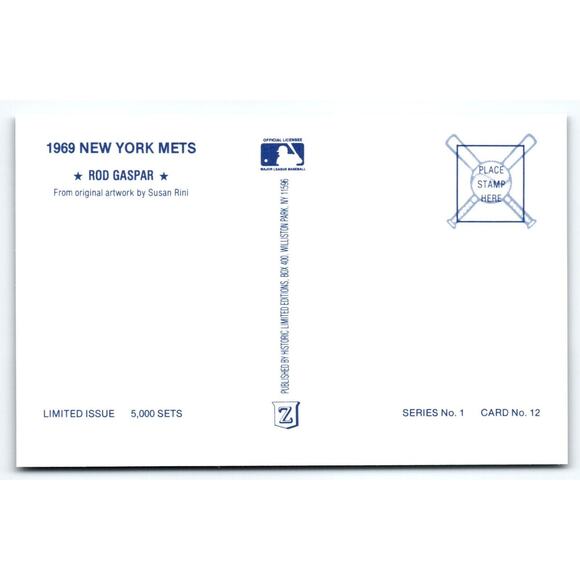 1969 NY Mets Baseball Postcard Susan Rini Rod Gaspar Unused Limited Edition - Picture 2 of 2